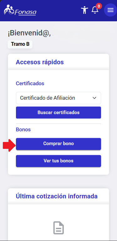 Panel de inicio Mi Fonasa